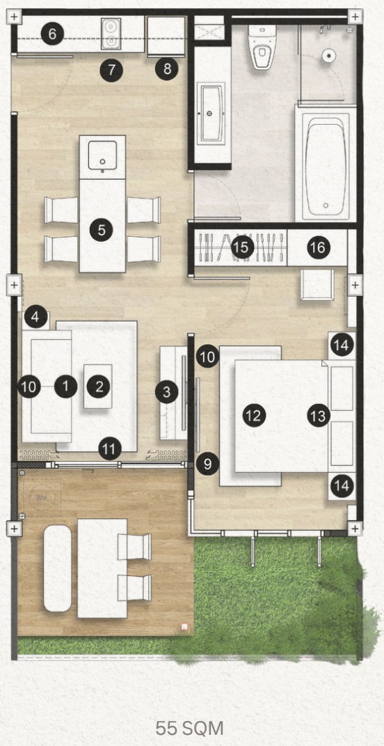 HORIZON SUITE 45 PLUS - Floor Plan with Private Garden